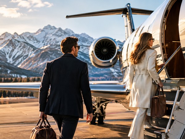 Private jet in an alpine setting